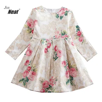 

Baby girl clothes Late autumn thicker Long sleeves round neck cotton girls floral print Princess temperament dress WL171