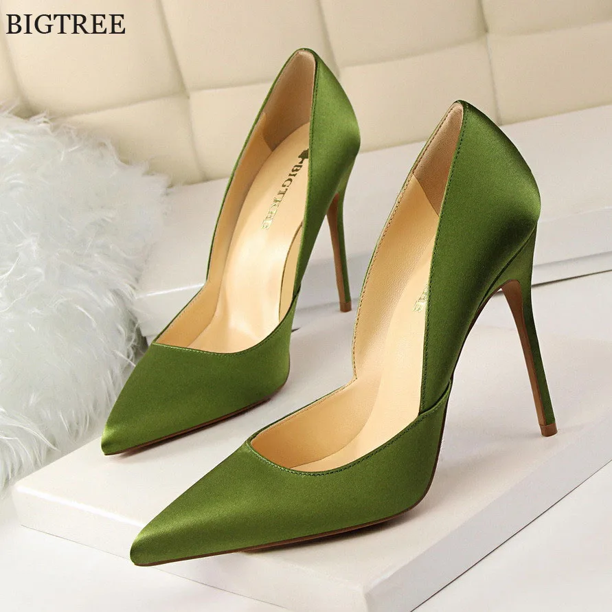 

2019 New Arrival Concise Solid Silk Shallow Women Pumps Sexy Pointed Toe Show Thin High Heels Shoes Fashion Women's Dress Shoes