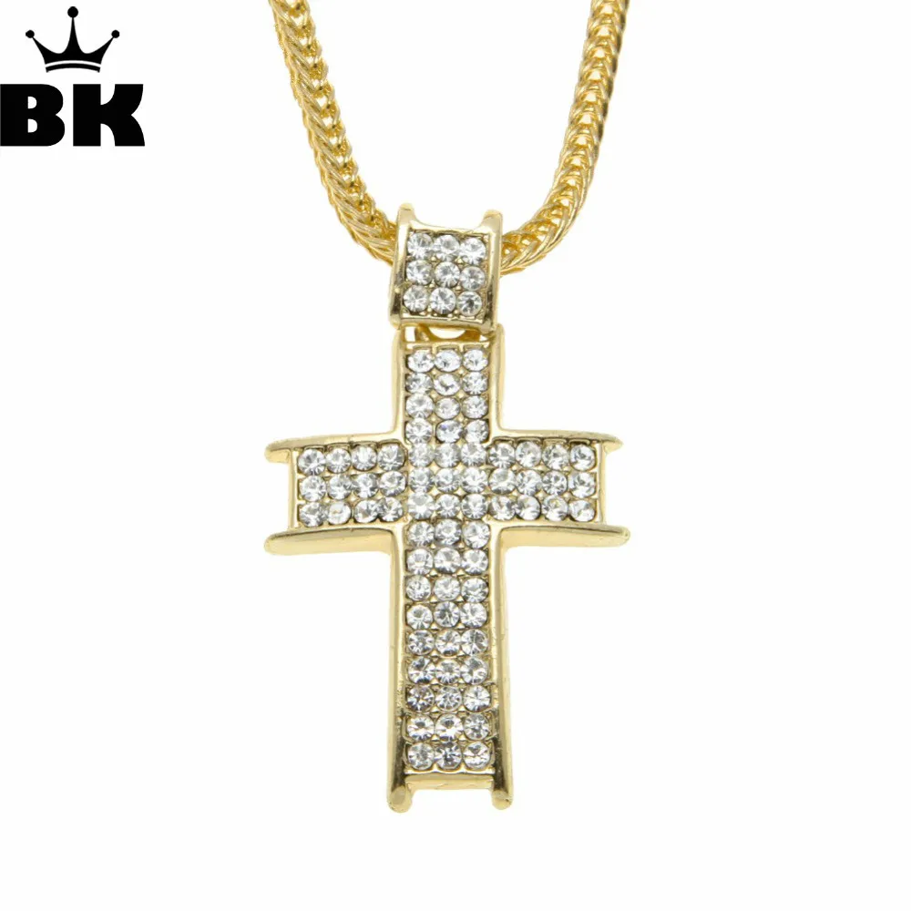 2018 Hip Hop Alloy Gold Color Cross Pendant Necklace For Men Full Iced