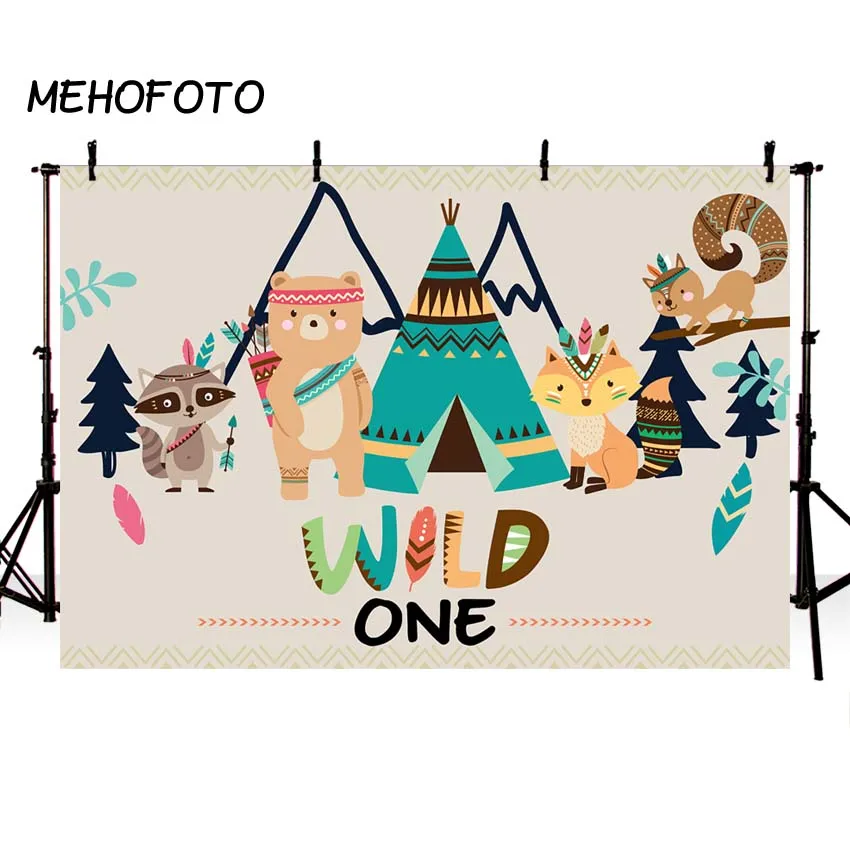 MEHOFOTO Wild One день рождения фон Ztec Teepee животные лиса белка медведь енот дети
