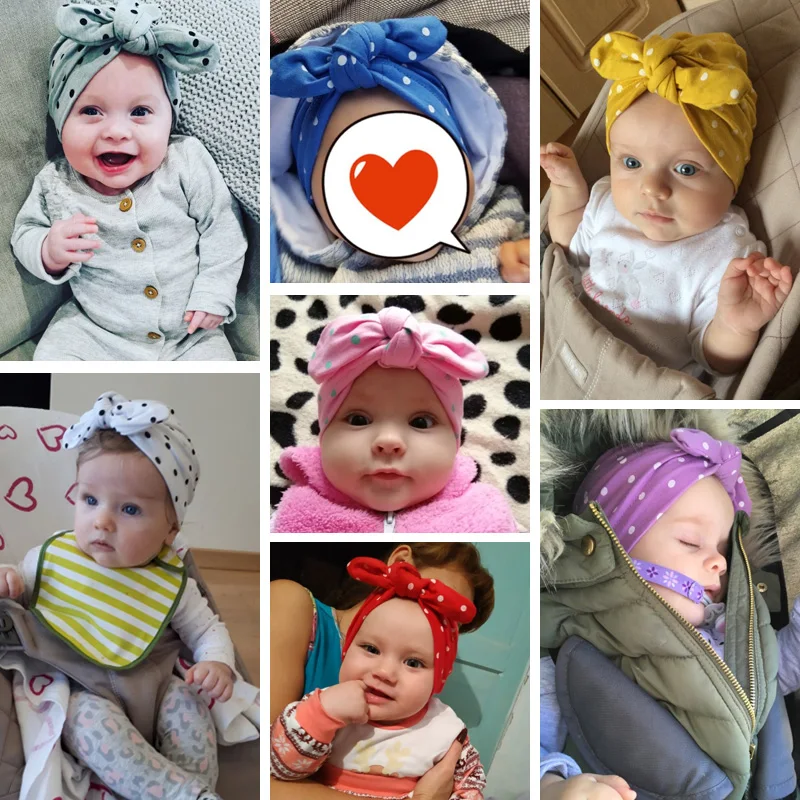 Baby Kids Dot Bow Elastic Infant Cap Hat Turban Candy Color Hair Accessories New