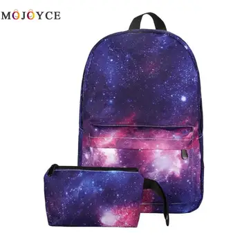 

2 pcs/set Women backpack Stars Universe Space Printing Female Canvas teenage girls backpacks to school Mochila Feminina