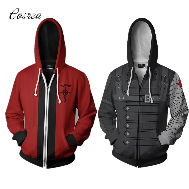 

Fullmetal Alchemist Edward Elric Costume Men Alphonse Hoodies Sweatsh 3D printed zipper Sweatshirts jacket Winry Rockbell