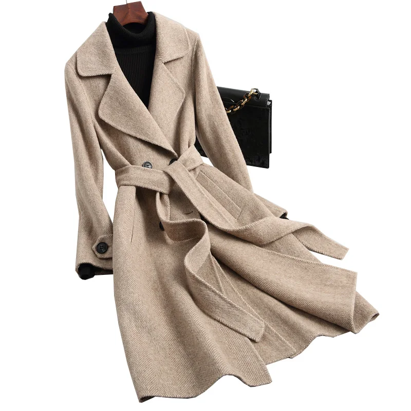 

Spring Autumn Jacket Women Coat Korean Alpaca Wool Coat Female Jacket Vintage Double Side Woolen Coats Long Women Tops ZT1701