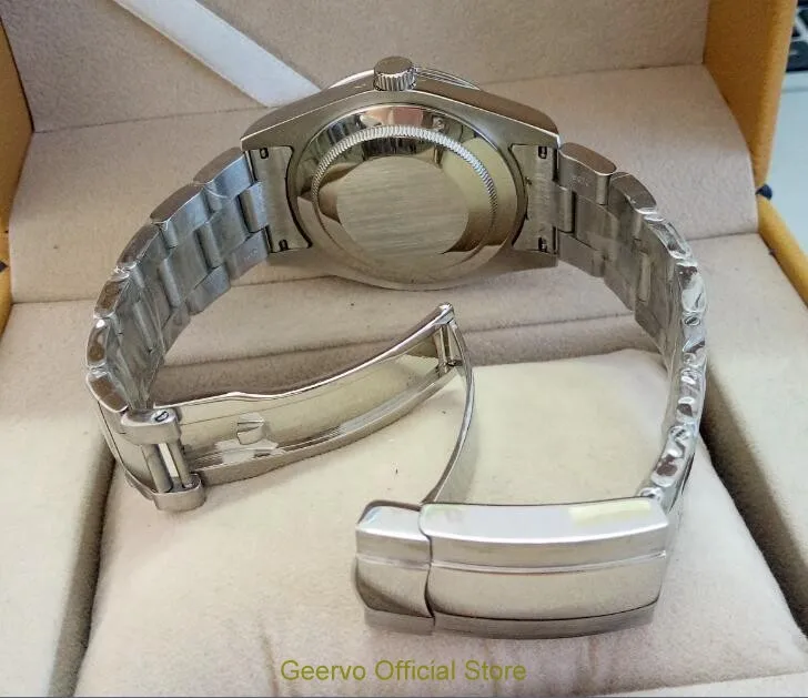 Сапфировое стекло 40 мм GEERVO с синим циферблатом азиатские автоматические мужские часы с автоматическим заводом светящиеся механические наручные часы 09