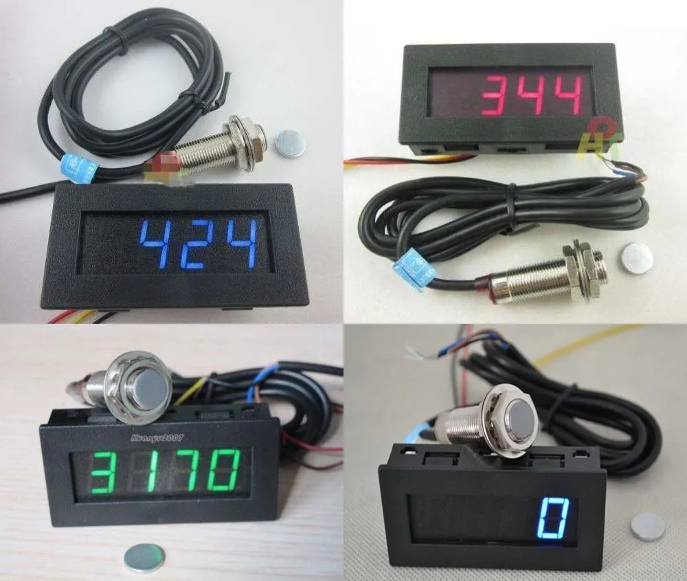 DIGITEN 4 Tacómetros LED Digitales Azules RPM Medidor De Velocidad