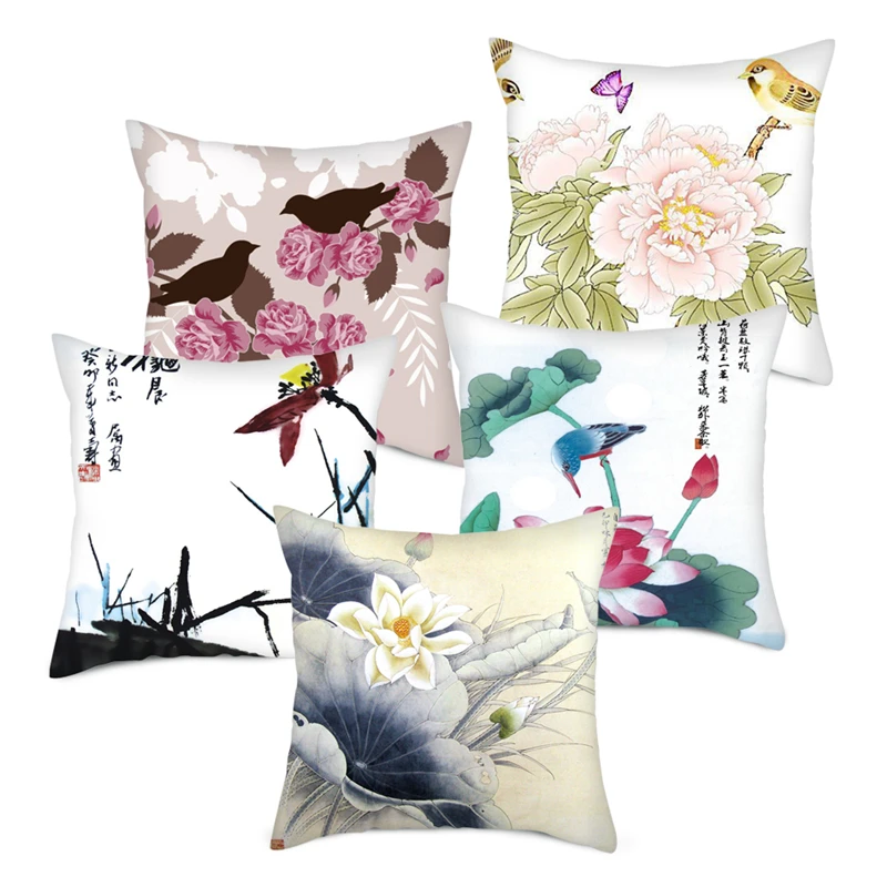 Fuwatacchi китайский цветок и картина с птицами подушки с принтами лотоса сливы Чехлы для подушек для дома диван украшения для стульев