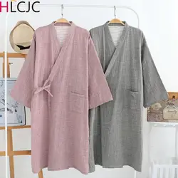 Новый японский весенне-летний халат Yukata мужской хлопок марля тонкая Паровая одежда кимоно пижамы длинный кардиган халат одежда для отдыха