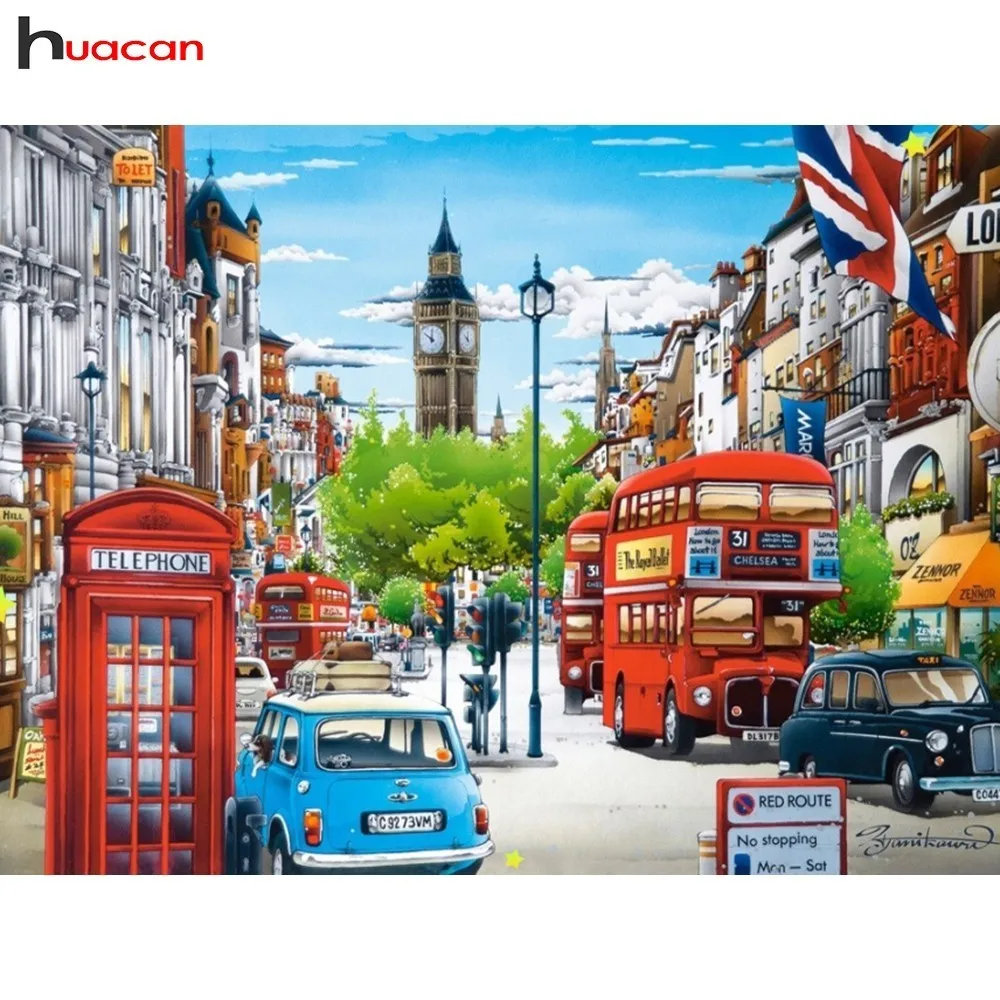 

Huacan Diamond Painting City Street Diamond Embroidery Landscape Picture By Rhinestones Full Square Rhinestones Diamond Mosaic