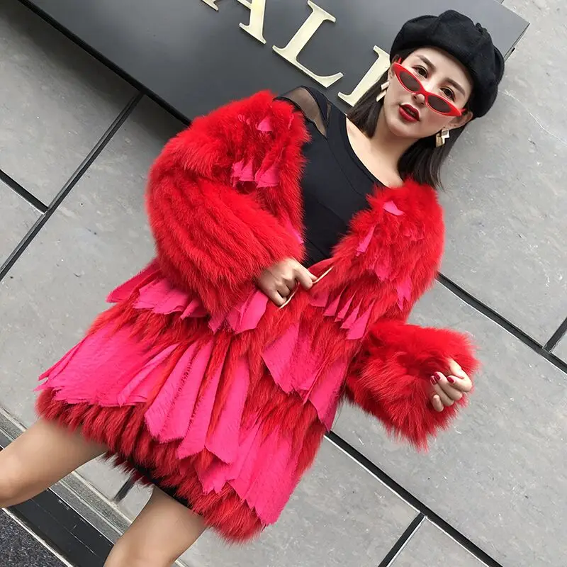 

Новый реальный лисы пальто с мехом женские средней длины осень и зима новая импортная с длинными рукавами Круглый Воротник модные корейские пальто