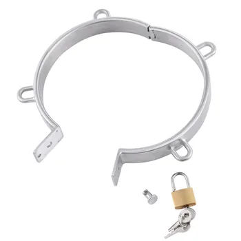 

New Stainless Steel Lockable Neck Collar With 4 Ring Fetish Slave Restraint Bondage Chastity Locking Bdsm Sex Toys For Couples