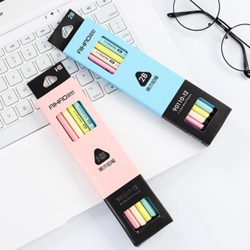 

12 Pcs/Lot 5 Color Black & Pastel Pencil Wood Standard 2B Macaron Pencils For Drawing Stationery Office School Supplies
