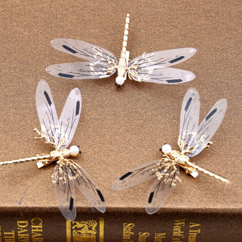1pc Baroque Fancy Gold Large Dragonfly Hair Pin Clips Bridal Pearl
