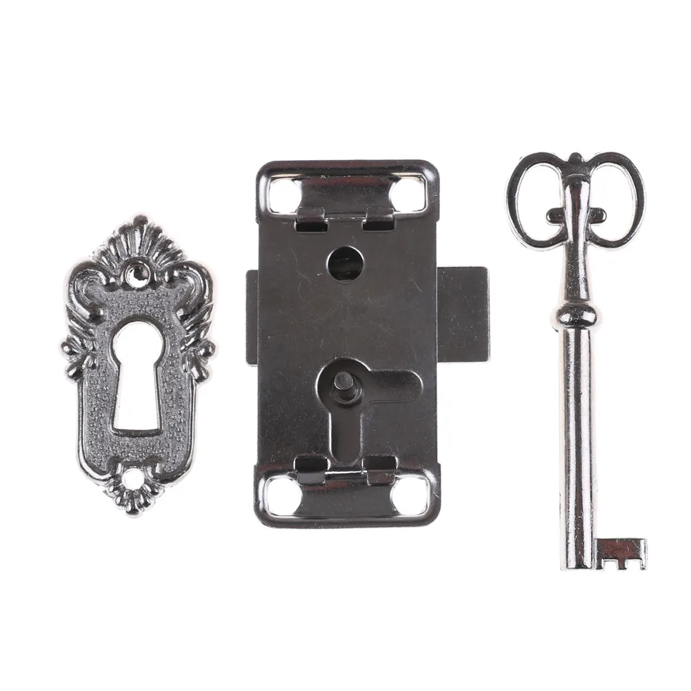 1Set Durable portable Vintage Antique Style Iron Lock + Key for Drawer Cabinet Wardrobe Cupboard Door