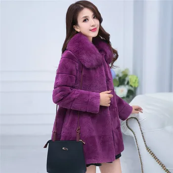 GĂŒnstig GroĂe Fuchs Pelz Kragen Frauen NatĂŒrliche Rex Kaninchen Pelz MĂ€ntel Oberbekleidung Frau Welle Cut Volle HĂŒlse Warme Winter Echtem Pelz Jacken