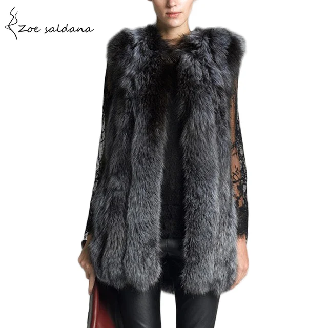 zoe saldana 2018 women plus size faux fur vest slim long faux fur plus size faux fur vest