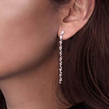 

Trendy Elegant Created water drop cz tennis chain Long Earrings silver color Statement Drop Earrings For Wedding Party Gift