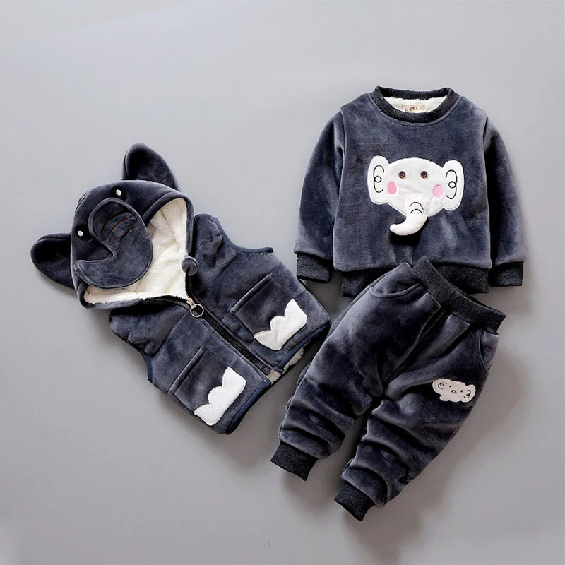 

Toddler Boy Clothing Sets Winter 3 pcs 2018 Velvet Warm Kids Girl Clothes Set Lovely Animal Hooded Outfits Suit Snow Wear Z85