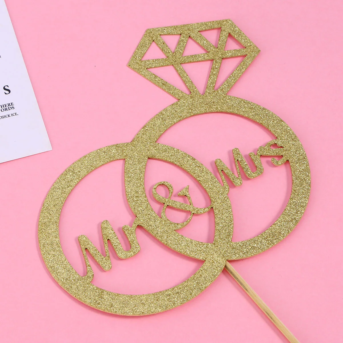 1pc Diamond Ring Paper Cake Topper Cupcake Toppers Glittering Mr&Mrs Cake Picks Decor Party Supplies For Wedding Engagement