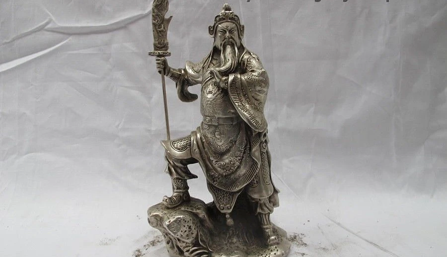Китайский народный Серебряный Дракон Гуань Гонг фэншуй Богатство God Warrior статуя