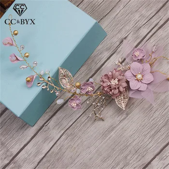 

CC Wedding Jewelry 100% Handmade Hairbands Crown Engagement Hair Accessories For Bridal Bridesmaids Party Beach DIY Pink 6213