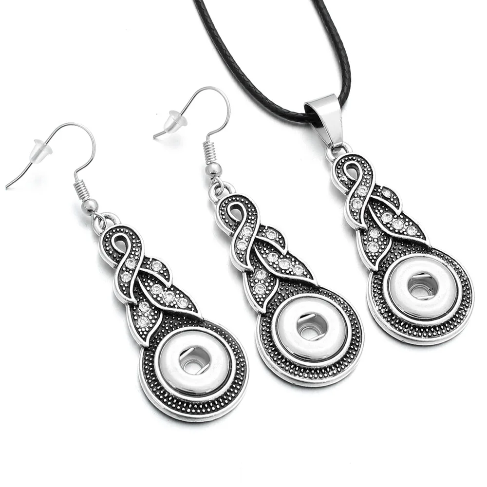 

2018 New Snap Jewelry Set Crystal 12mm Snap Necklace & 12mm Snap Earrings Women Jewelry