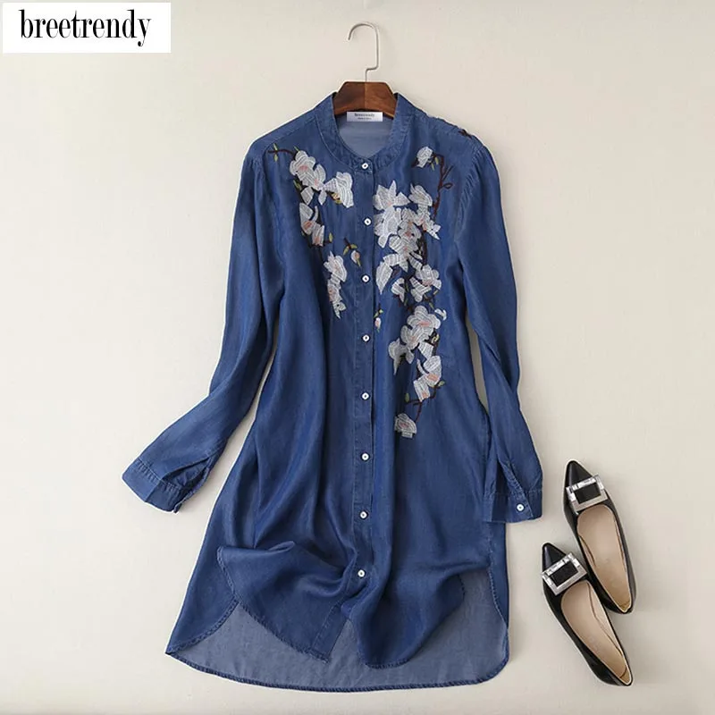 long shirt on jeans