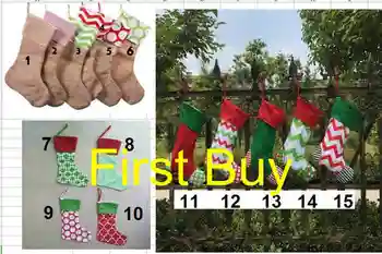 

20pcs/lot free shipping tree ornament Mixed 15 styles Christmas stocking monogram X-mas socks kids gift candy bag wholesale