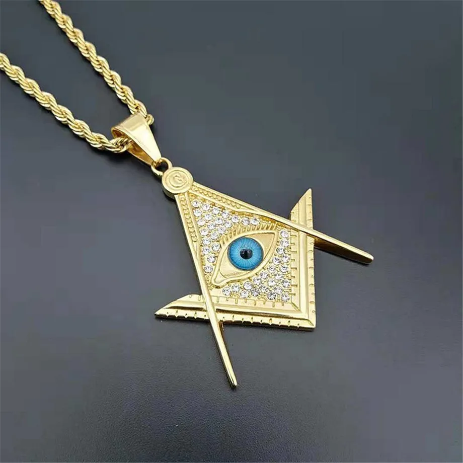 Hip Hop Iced Out Eye Masonic колье с символической подвеской и кулонами для женщин/мужчин золотой цвет из нержавеющей стали-mason модные украшения