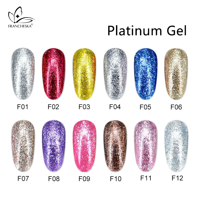 Francheska Блестящий цветной гель Платиновый tirnak oje gellak nagels spulletjes nagels УФ-гель nagellak gelnagellack замочить от геллак