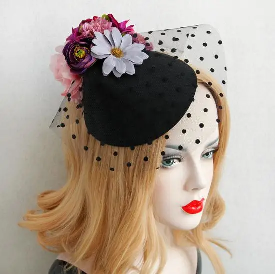 

New Woman Lady Flowers Lace Veil Top Hair Clips Bridal Mini Top Hat Clip Lolita Burlesque Fascinator Hair Accessories