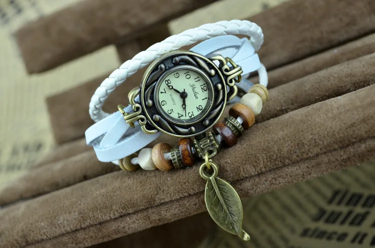 По DHL 100 шт/партия горячее предложение Мода 9 цветов дамы ручной вязки Ретро женские кожаный браслет часы