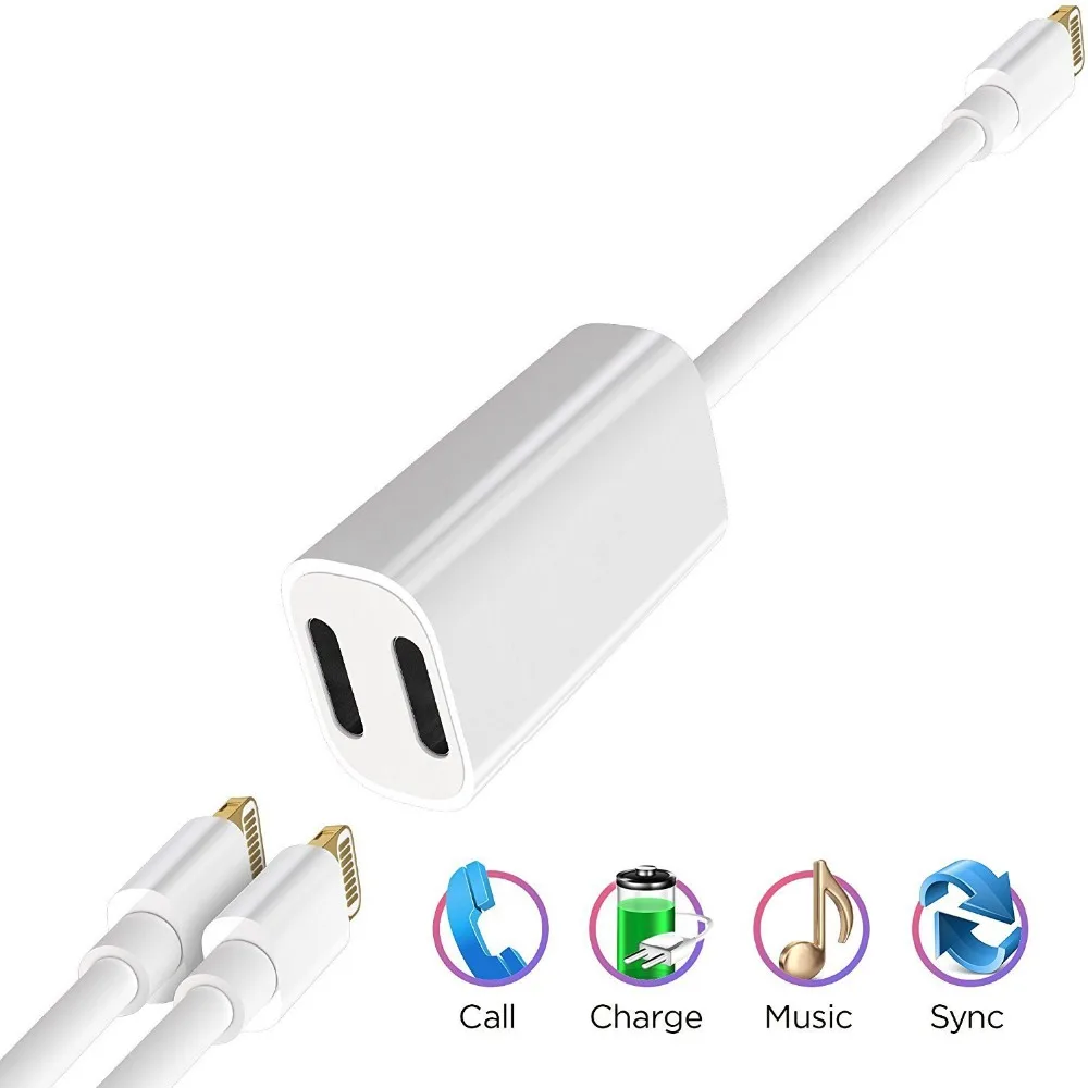 2 in 1 audio adapter for Lightning headphone Charging Cable for iPhone7