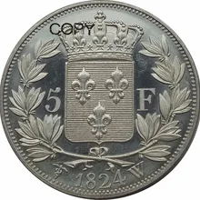 Франция 5 франков Луи x18 ROI DE 1824 W Мельхиор покрытый серебром копия монет