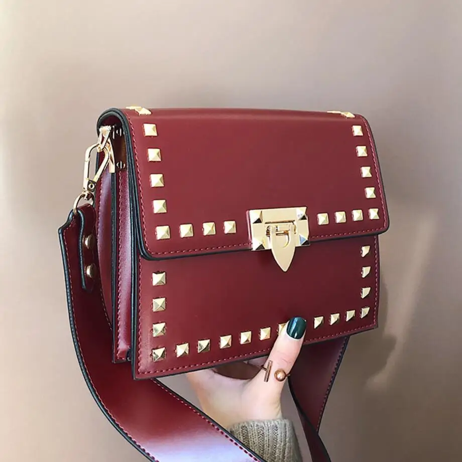 

Luxury Brand Simple Handbag 2019 Fashion New High Quality PU Leather Women's Designer Handbag Rivet Tote Shoulder Messenger Bags