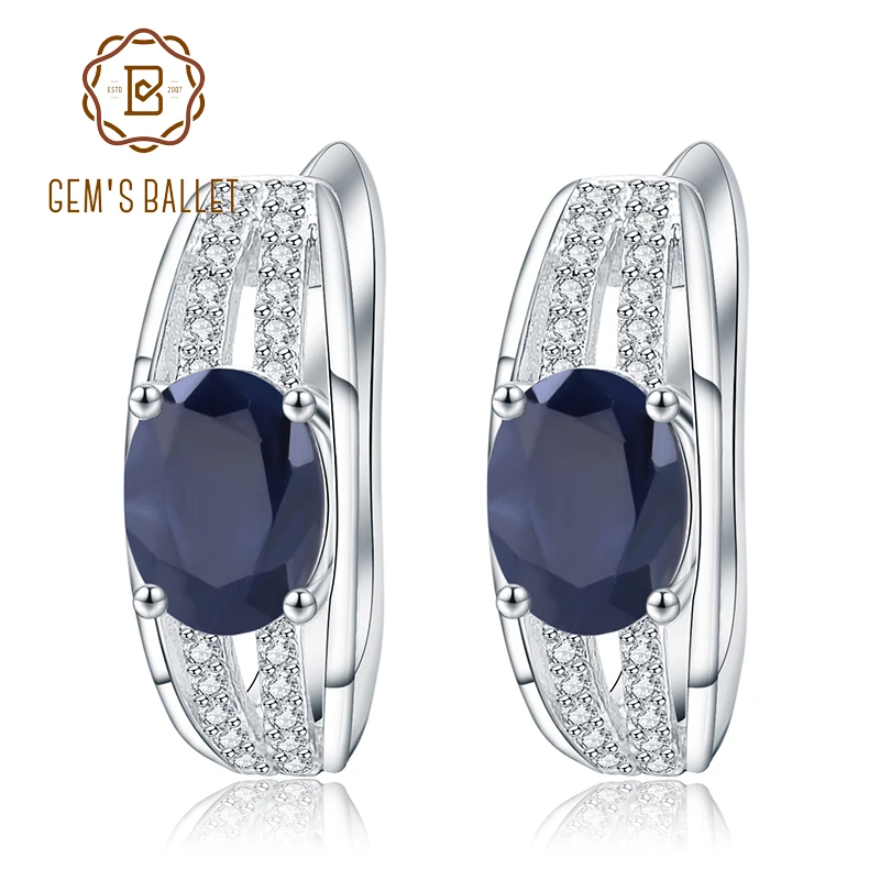 

GEM'S BALLET 3.32carat Natural Blue Sapphire Gemstone Earrings 925 Sterling Silver Classic Stud Earrings for Women Fine Jewelry