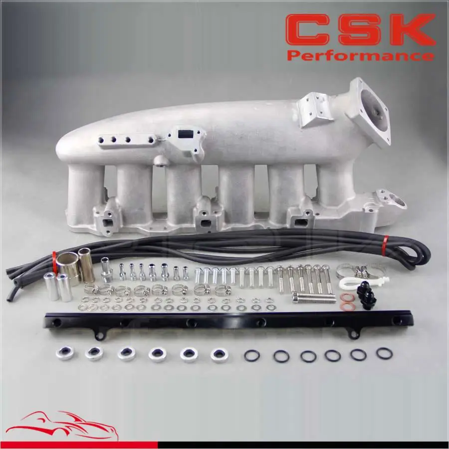 Cast Alloy Intake Manifold Plenum + Black Fuel Rail For R33 R34 Rb25det