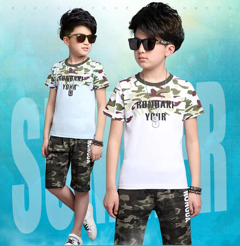 2019 summer boys teenage sport sets kids short sleeves T-Shirt + camouflage shorts suits boys clothes sets 3-10T (7)