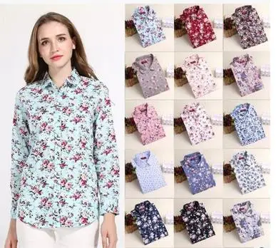 

S-4XL Cotton Long Sleeve Shirt Women 2017Turn Down Collar Plus Size Women Blouses with Button Long Sleeve Chemisier Femme
