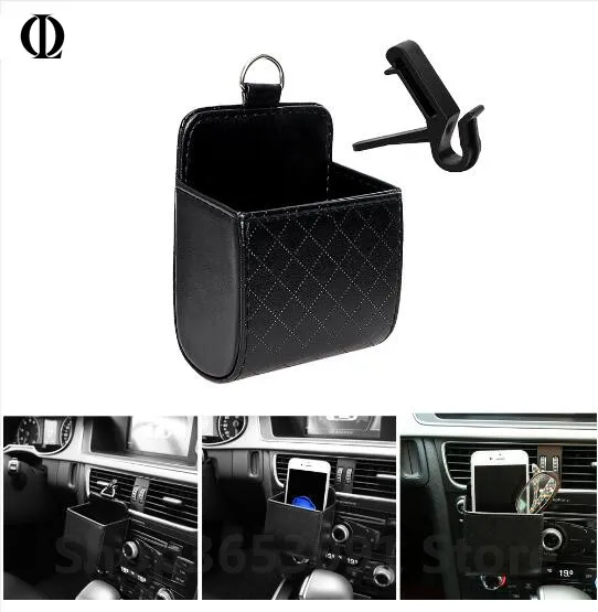 1Pcs Car Outlet Air Vent Trash Box Auto PU Leather Mobile Phone Holder Bag Pouch Organizer Hanging Box