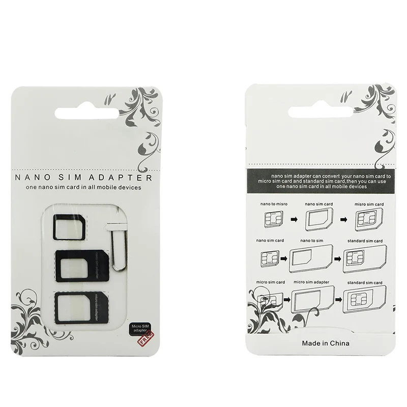 

SIM Card Adapter 4 in 1 Nano Micro SIM Adapters Standard SIM Card Adapters Eject Pin For iphone 4 4S 5 6 6S 7 8 X Plus Phones 70