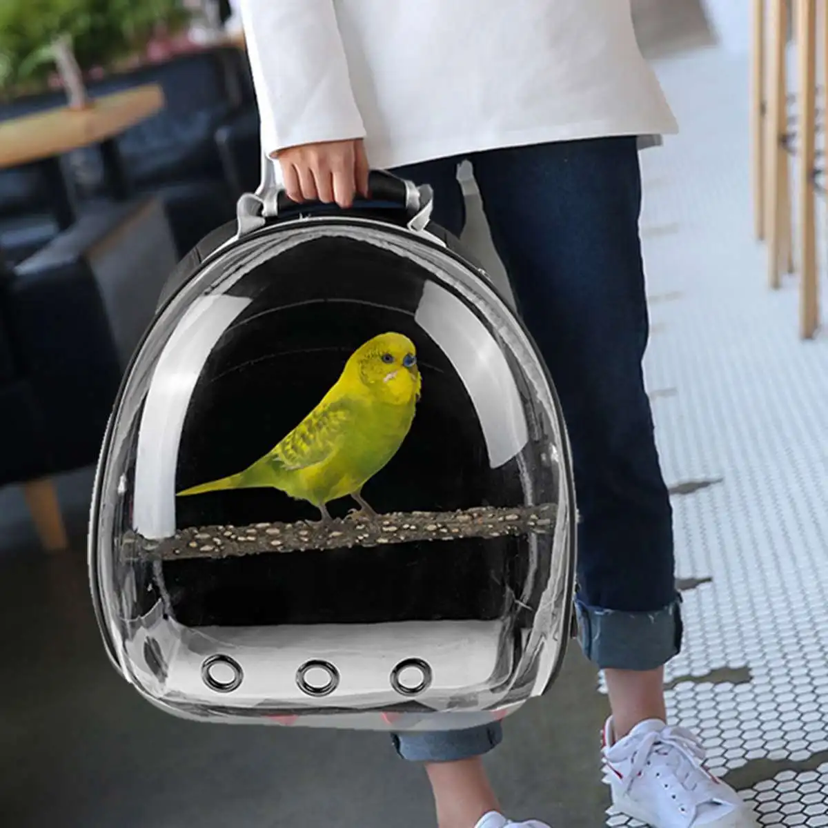 

Outdoor Bird Cage Bird backpack With feeder Parrot Carriers Parrot Bag With Wood Perch Pet Breathable Space Capsule Backpack