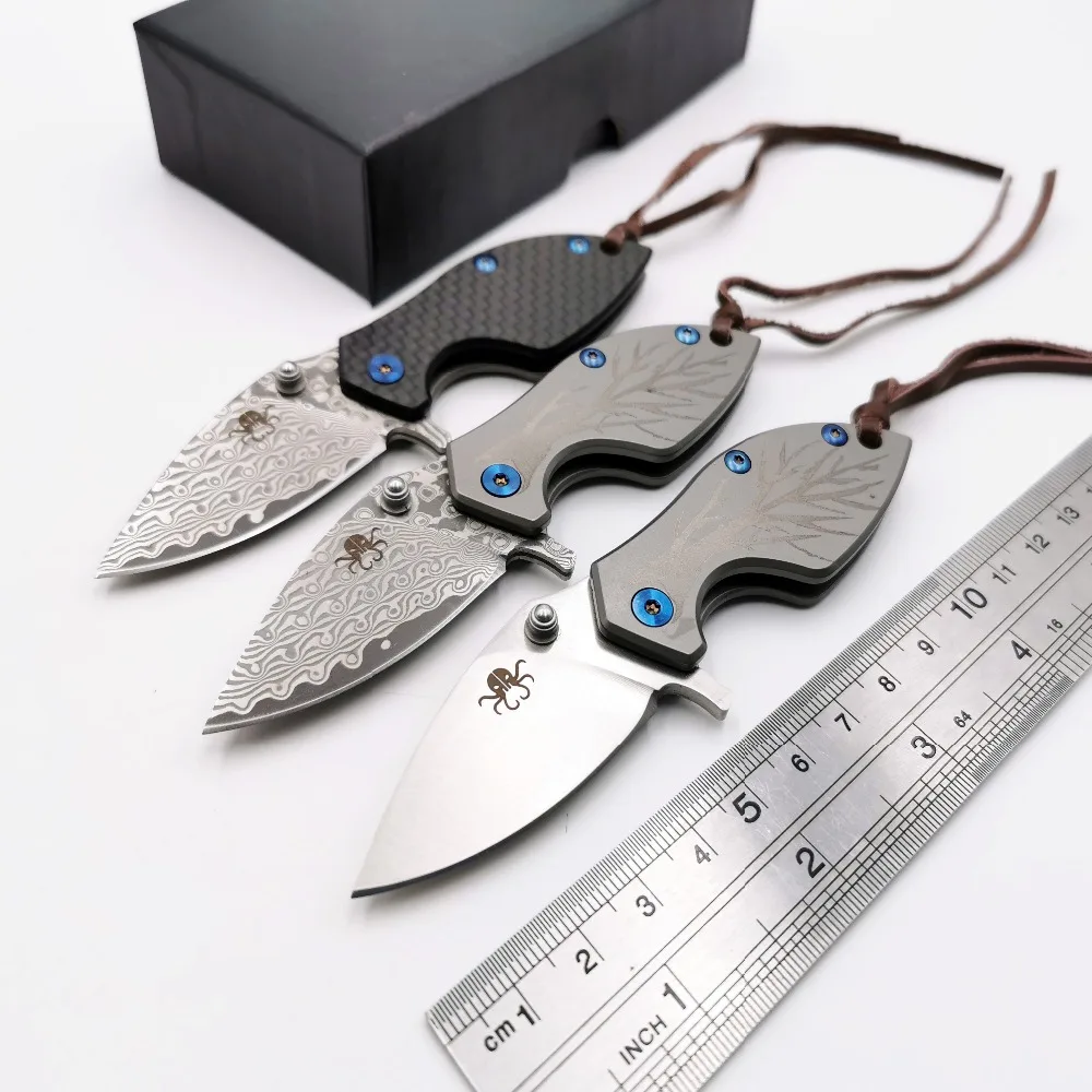 Mini Folding Knife Damascu / D2 Blade Carbon Fiber Handle Outdoor Camping Survival Gift Diving Knives Hunting Tactical EDC Tools