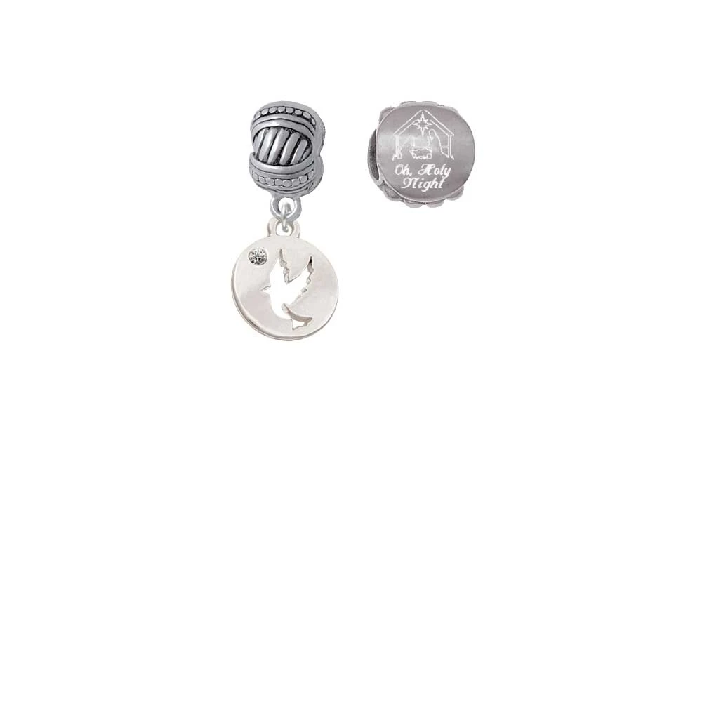 Silvertone Dove Disc Come Let us Adore Him Charm Beads (Set of 2)
