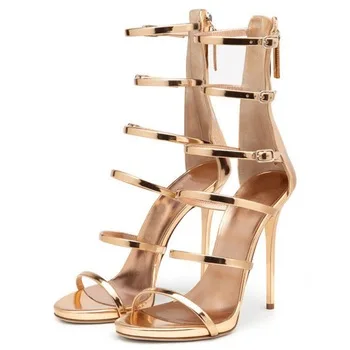 THEMOST Women High heels Female Sandals New Fashion Gladiator Buckle strap Zip Thin heels Gold Shoes woman Sandalias