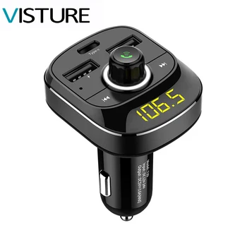 

Bluetooth FM Transmitter Modulator Handsfree Car Kit Audio MP3 Player with Quick Charge Type C Dual USB Charger Visture T19