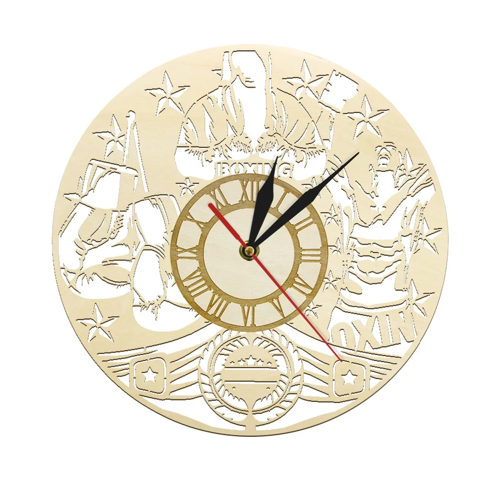 

Boxing Wooden Vintage Wall Clock Boxing Sports Timepiece Fitness Workout Wall Art Martial Fighting Home Decor Rustic Wall Watch