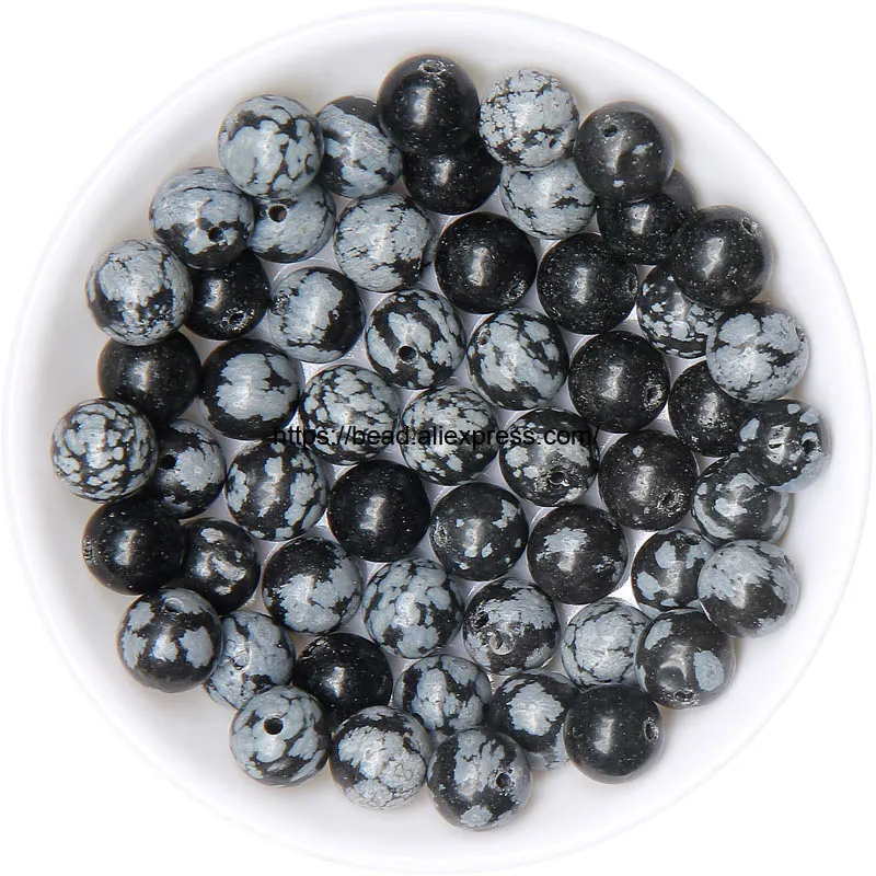 

Free Shipping Natural Stone Snowfake Obsidian Jaspers Round Loose Beads 15" Strand Pick Size for handmade Jewelry Making
