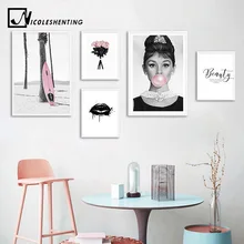 Audrey Hepburn kabarcık moda posteri siyah beyaz Pop Art İskandinav duvar tablosu baskı Minimalist dekorasyon resim oturma odası