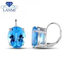 Настоящие овальные серьги с топазом с рычагом сзади 14Kt белого твердого золота ювелирные изделия для продажи E0041B